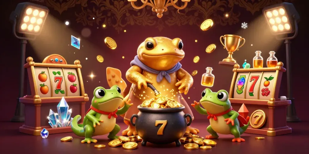 Experience the magic of bigpot88 with golden coins cascading from a salamander alchemist's lab.