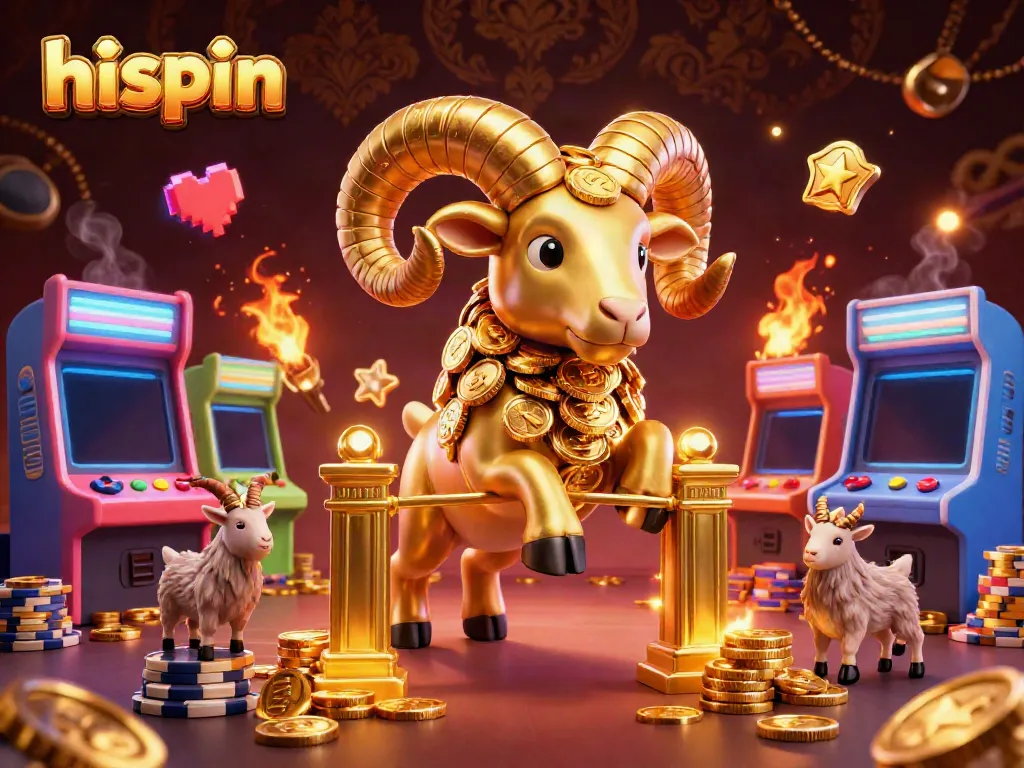 Experience the thrill at HiSpin with an engaging golden ram smashing through a gaming-themed landscape.