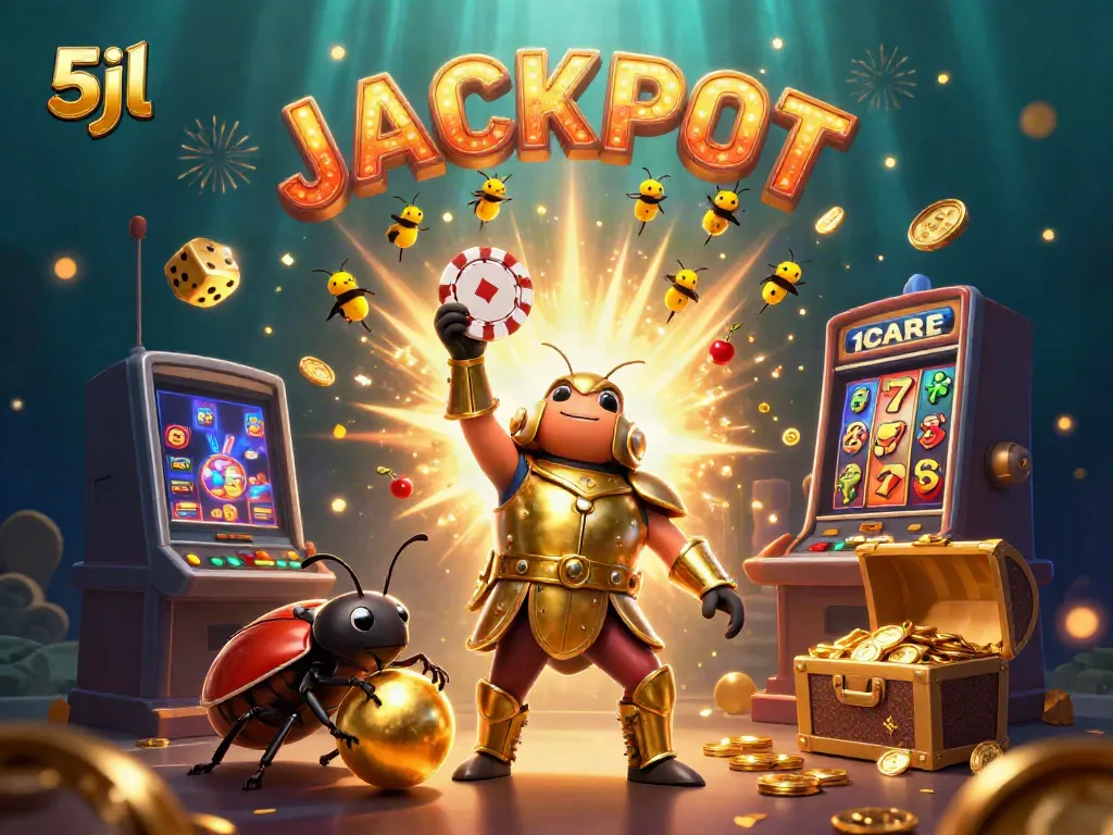 Experience thrilling gameplay with 5jl, featuring a heroic beetle and golden slot machine jackpot excitement.