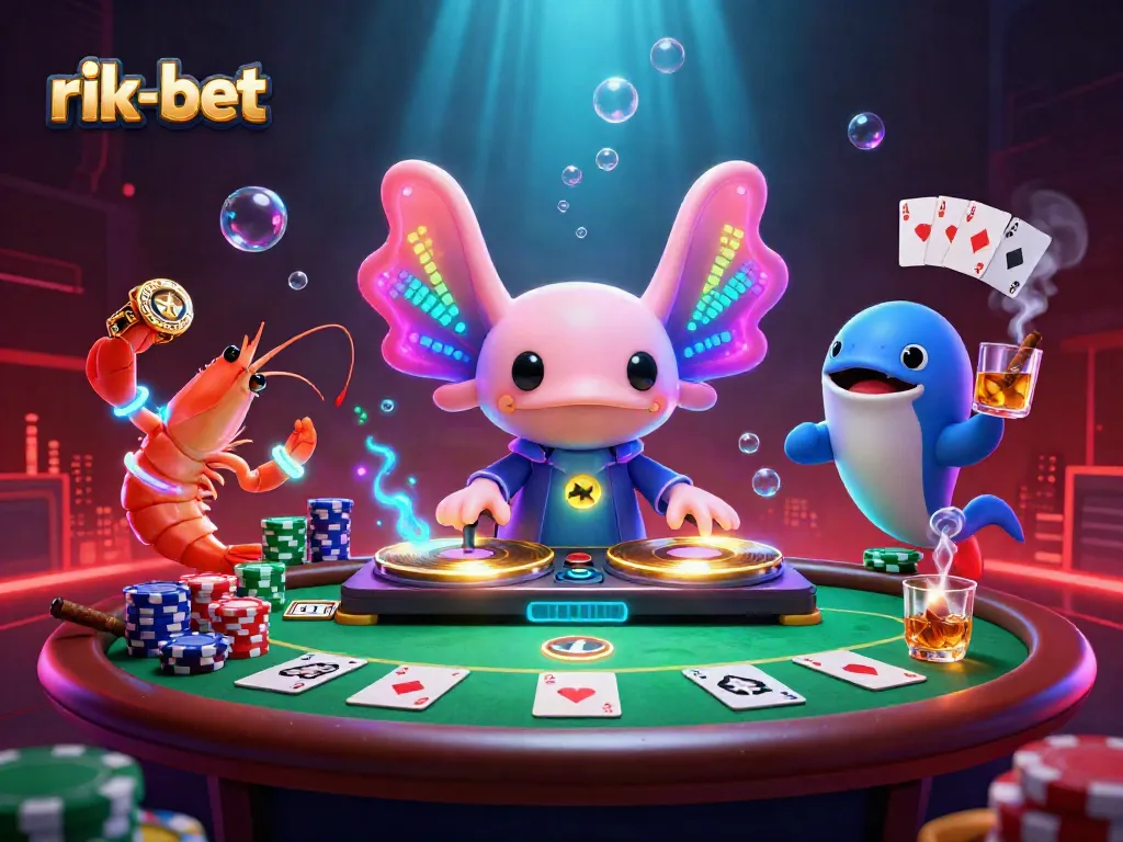 Experience the vibrant world of rik-bet with neon axolotl DJ and poker action.