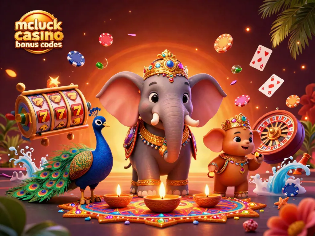 Engage with mcluck casino bonus codes on a vibrant 3D gaming illustration with dynamic casino elements.