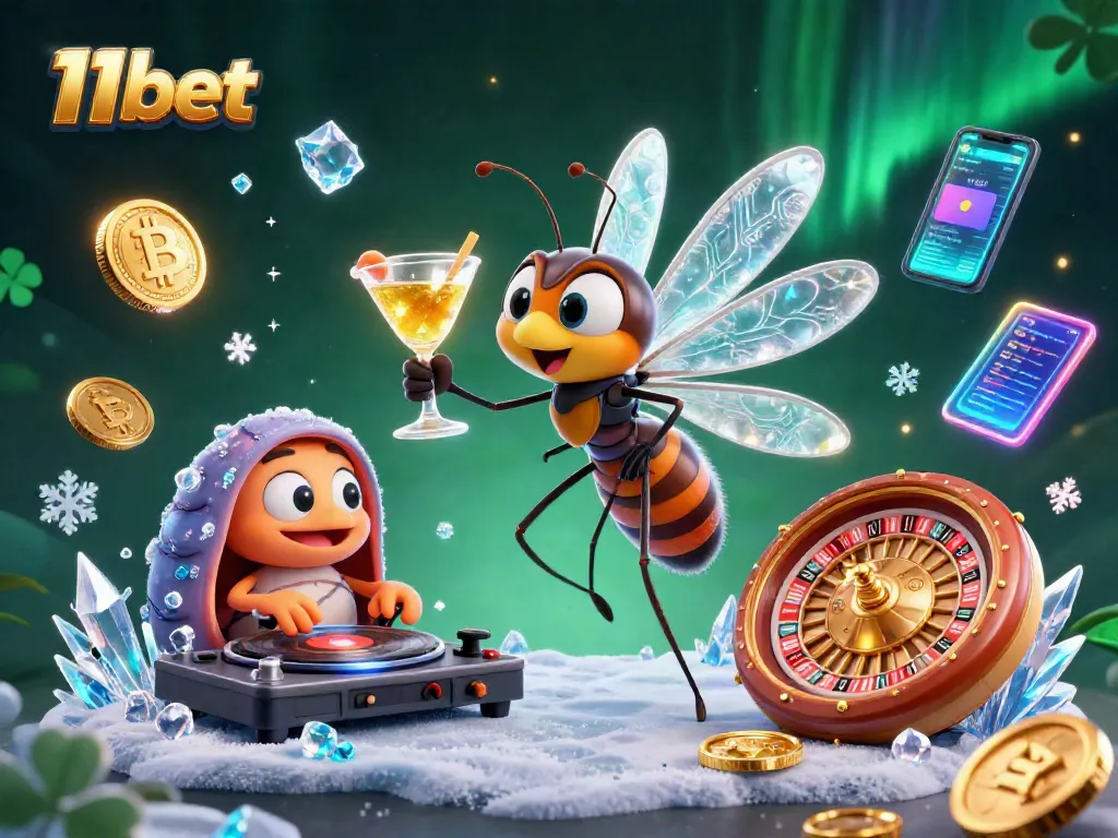 Join 11bet's dynamic casino scene with thrilling gaming elements and crypto visuals.