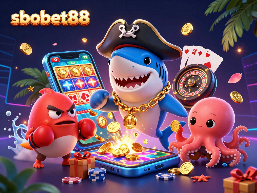 Sbo88 enhances the online gambling experience with vibrant cartoon characters and gaming elements.