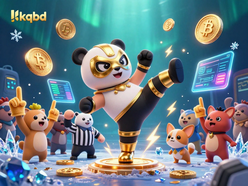 Experience kqbd live action with a wrestling panda, golden crypto coins, and lively animal fans cheering!
