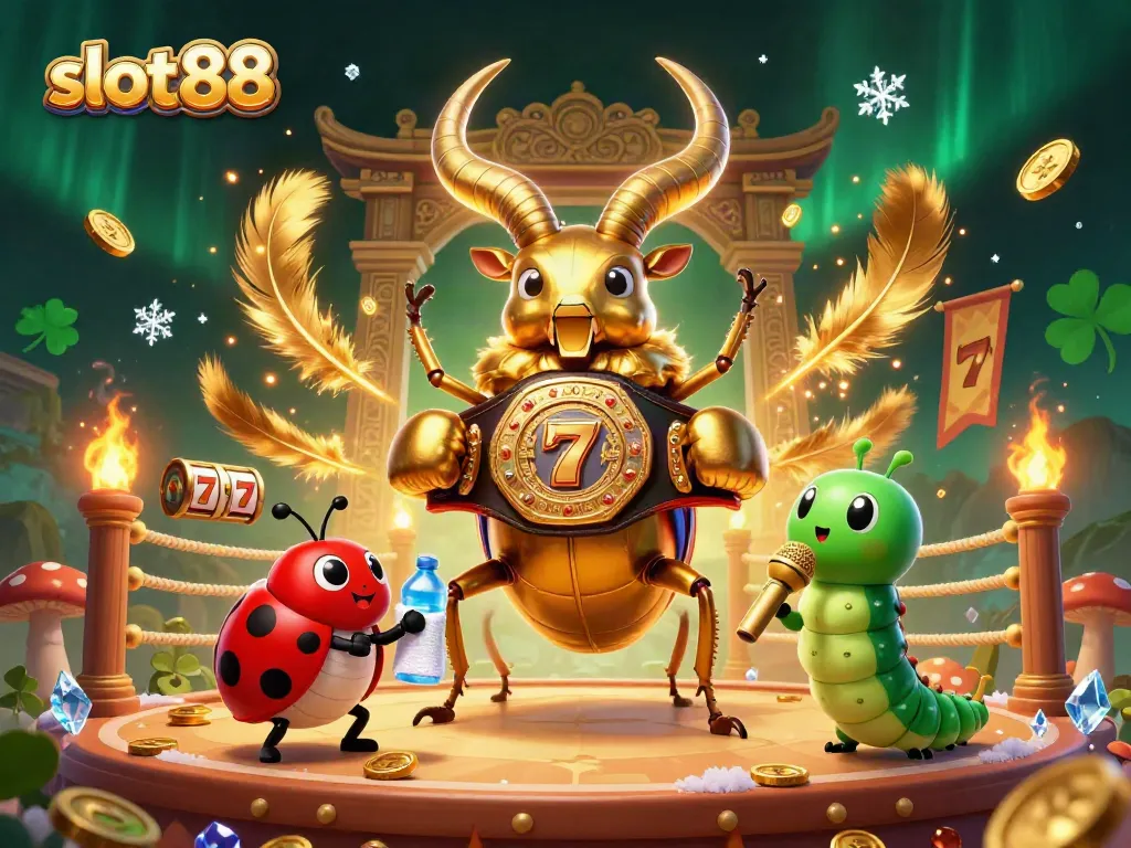 Slot88 menawarkan keseruan permainan dengan simbol beruntun dan koin emas dalam ilustrasi dinamis.