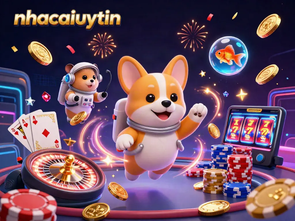Engage in thrilling games at nhacaiuytin with a vibrant 3D illustration showcasing fun characters in a casino.