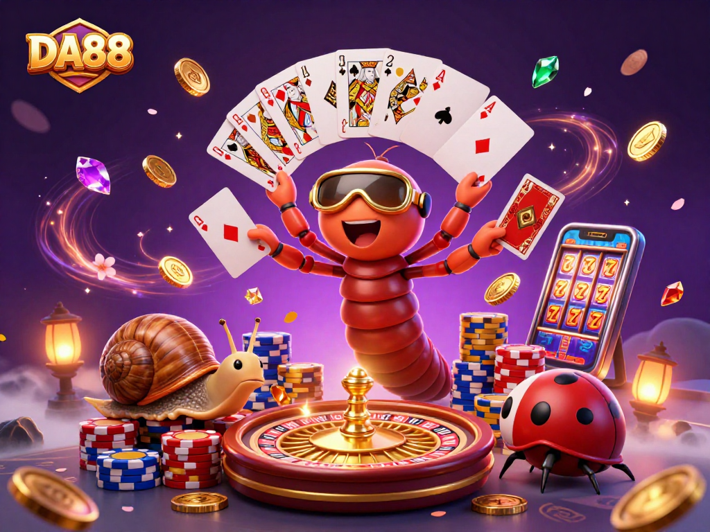 Experience vibrant gaming with DA88's thrilling casino scene featuring exciting characters and rich elements.