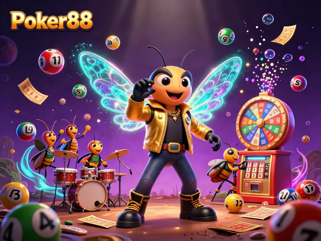 Engage with Poker88's thrilling game experience featuring lively characters in a vibrant casino scene.