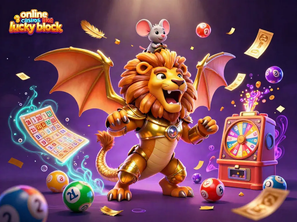 Win with online casinos like Lucky Block featuring vibrant lottery balls and golden rewards.