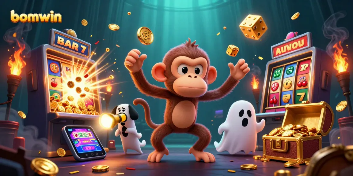 Experience the excitement with bomwin's casino-themed illustration featuring lively characters and vibrant game elements.